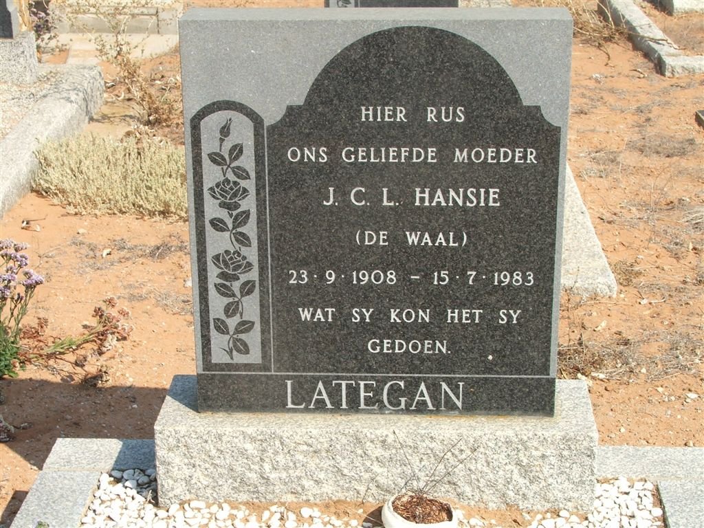 LATEGAN J.C.L. nee DE WAAL 1908-1983