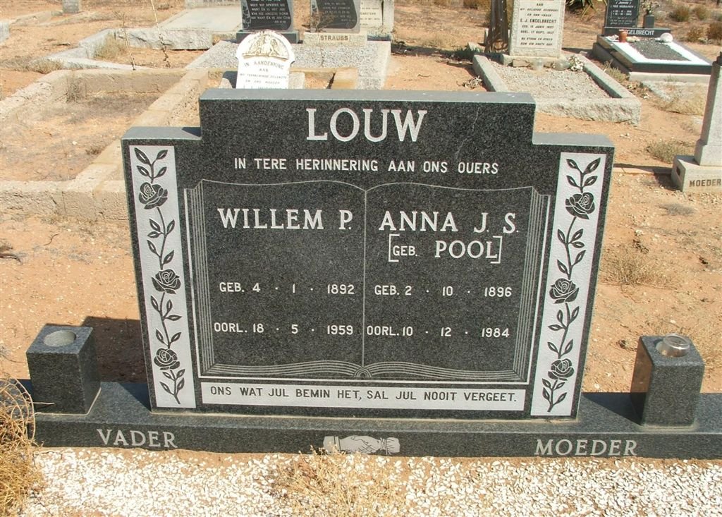 LOUW Willem P. 1892-1959 &amp; Anna J.S. POOL 1896-1984