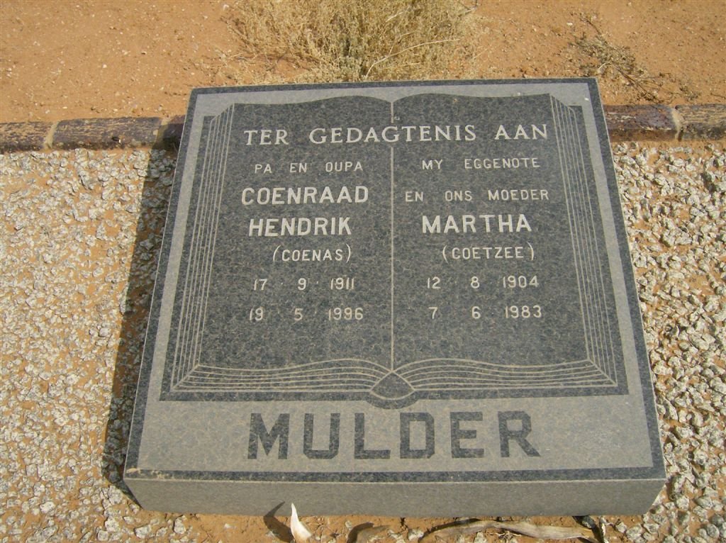 MULDER Coenraad Hendrik 1911-1996 &amp; Martha COETZEE 1904-1983