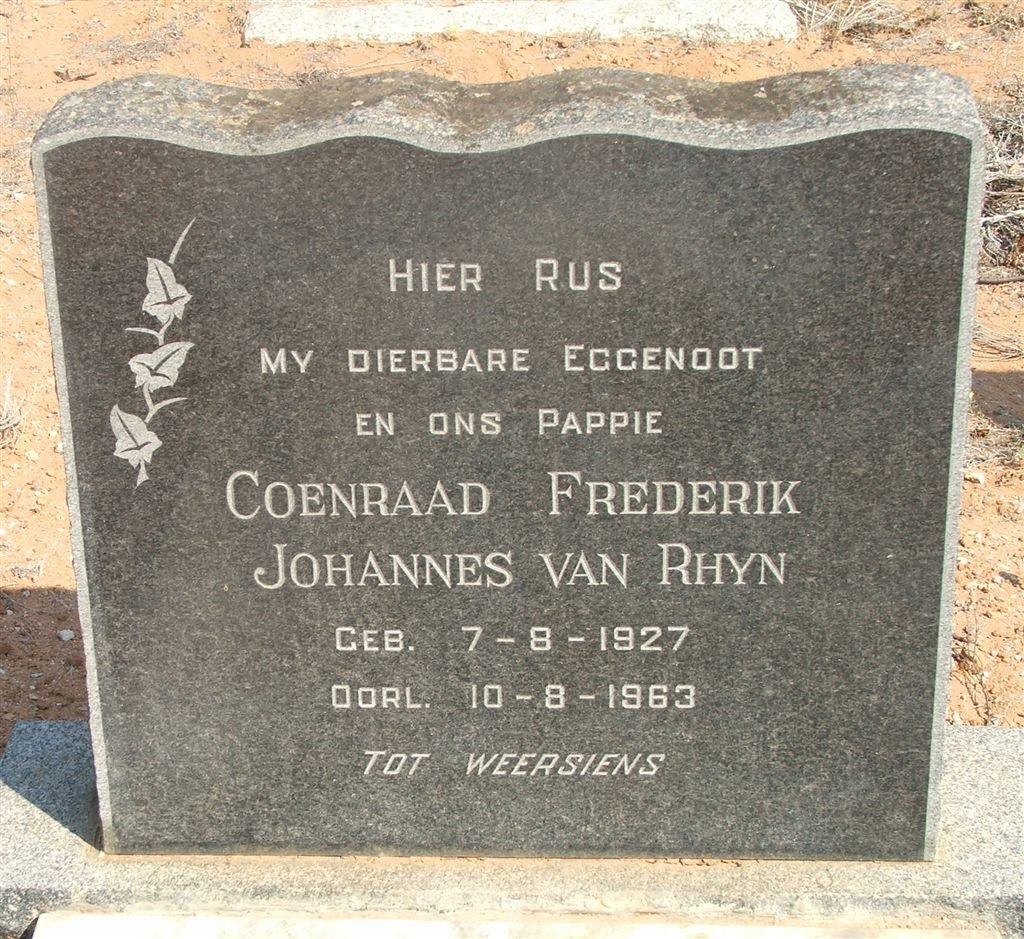 RHYN Coenraad Frederik Johannes, van 1927-1963