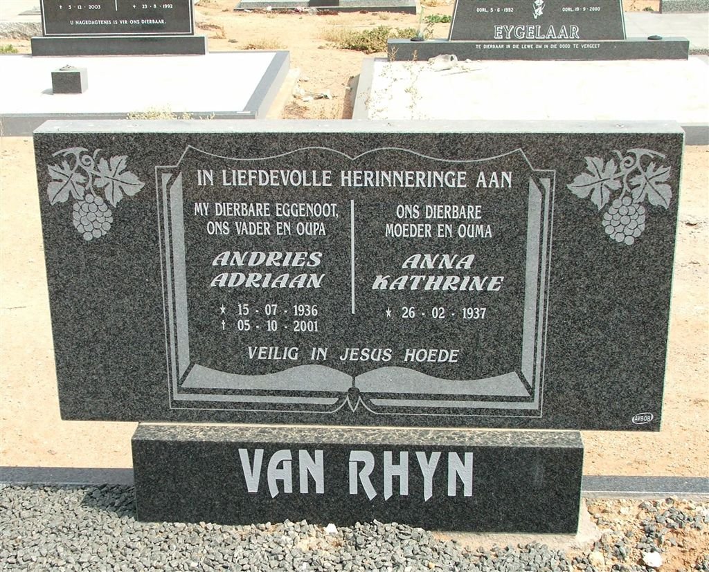 RHYN Andries Adriaan, van 1936-2001 &amp; Anna Kathrine 1937-
