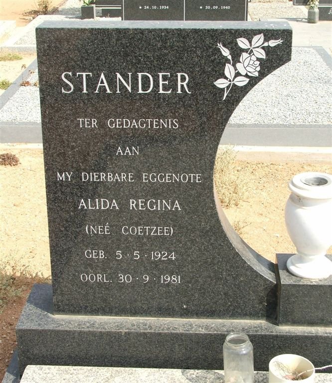 STANDER Alida Regina nee COETZEE 1924-1981