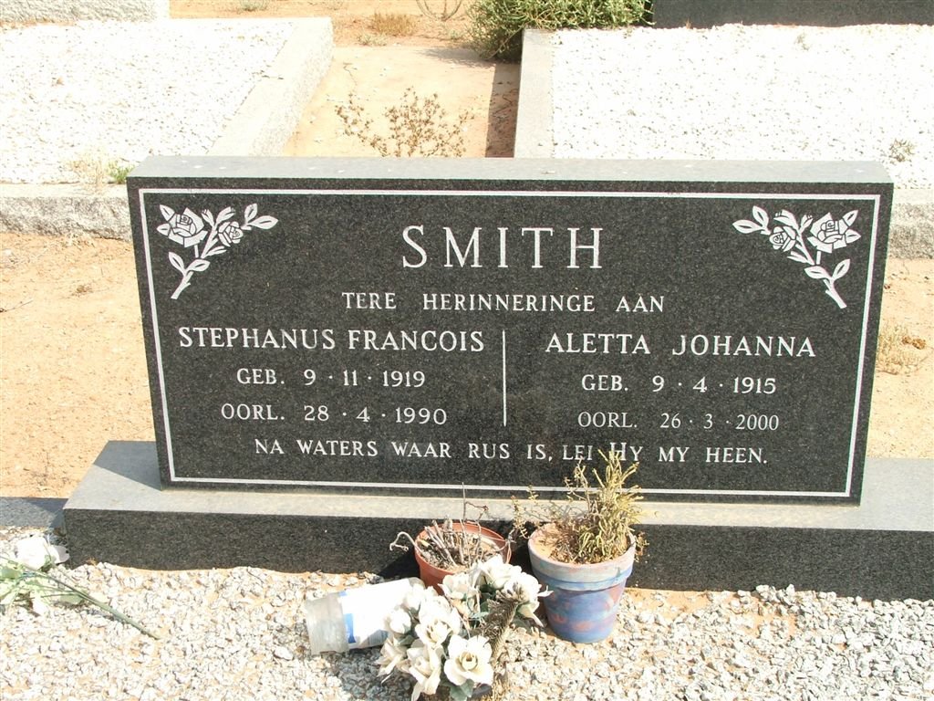 SMITH Stephanus Francois 1919-1990 &amp; Aletta Johanna 1915-2000