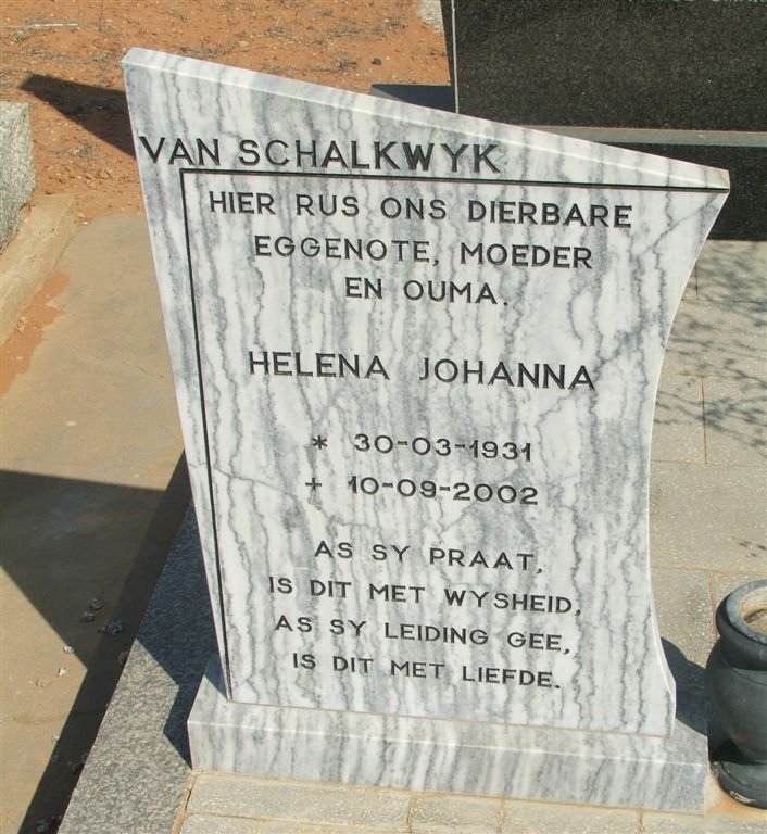 SCHALKWYK Helena Johanna, van 1931-2002