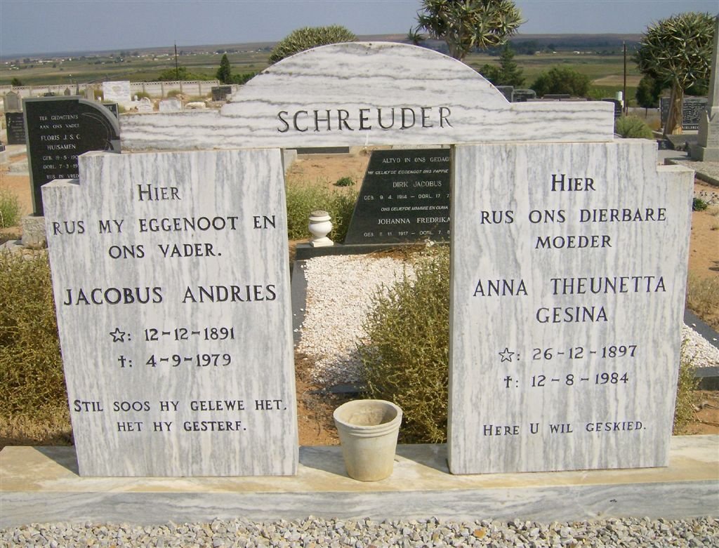 SCHREUDER Jacobus Andries 1891-1971 &amp; Anna Theunetta Gesina 1897-1984