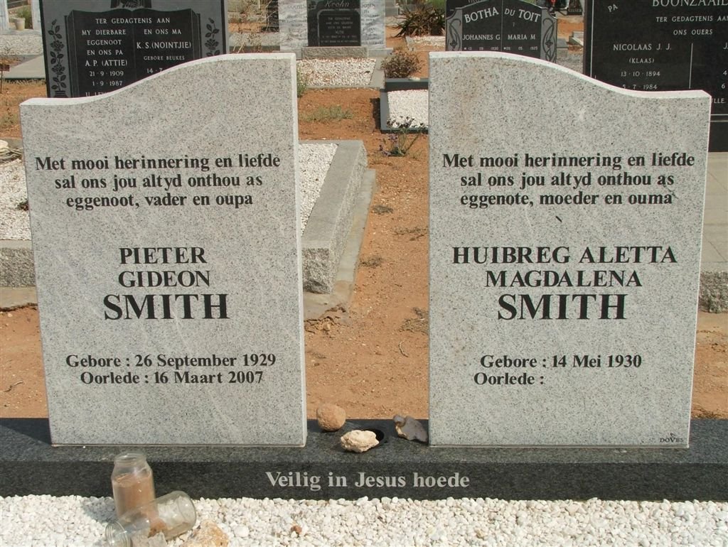SMITH Pieter Gideon 1929-2007 &amp; Huibreg Aletta Magdalena 1930-