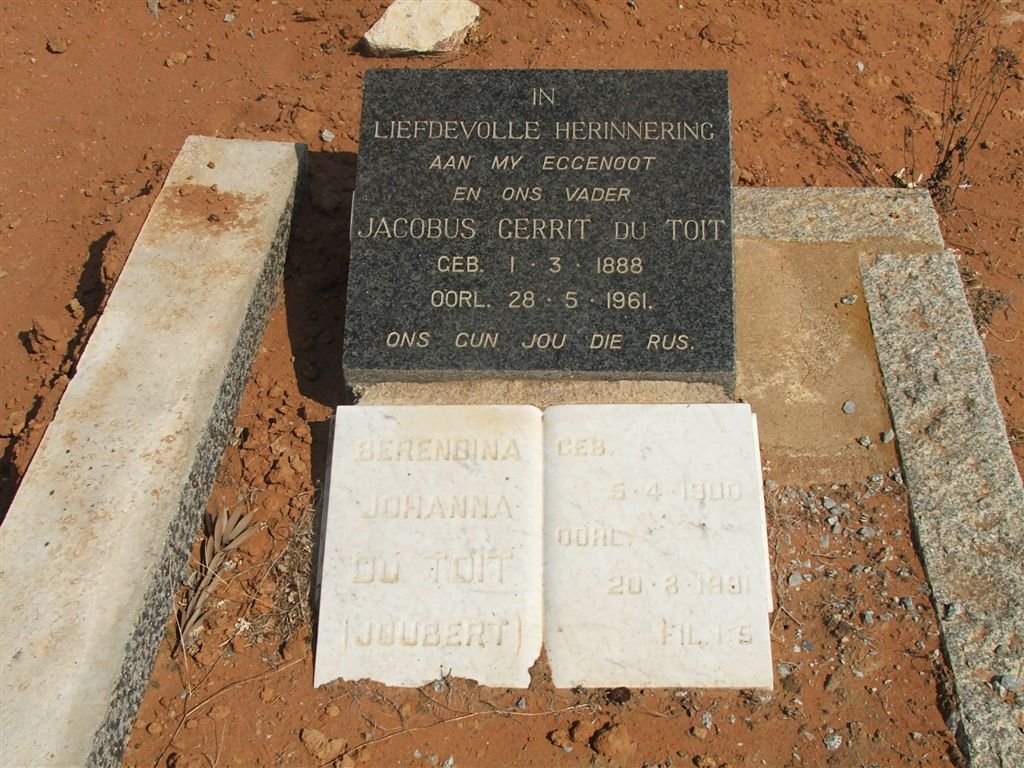 TOIT Jacobus Gerrit, du 1888-1961 &amp; Berendina Johanna JOUBERT 1900-1991