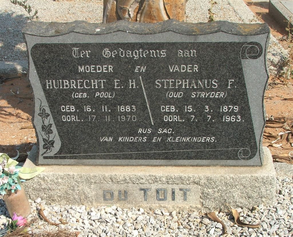 TOIT Stephanus F., du 1879-1963 &amp; Huibrecht E.H. POOL 1883-1970