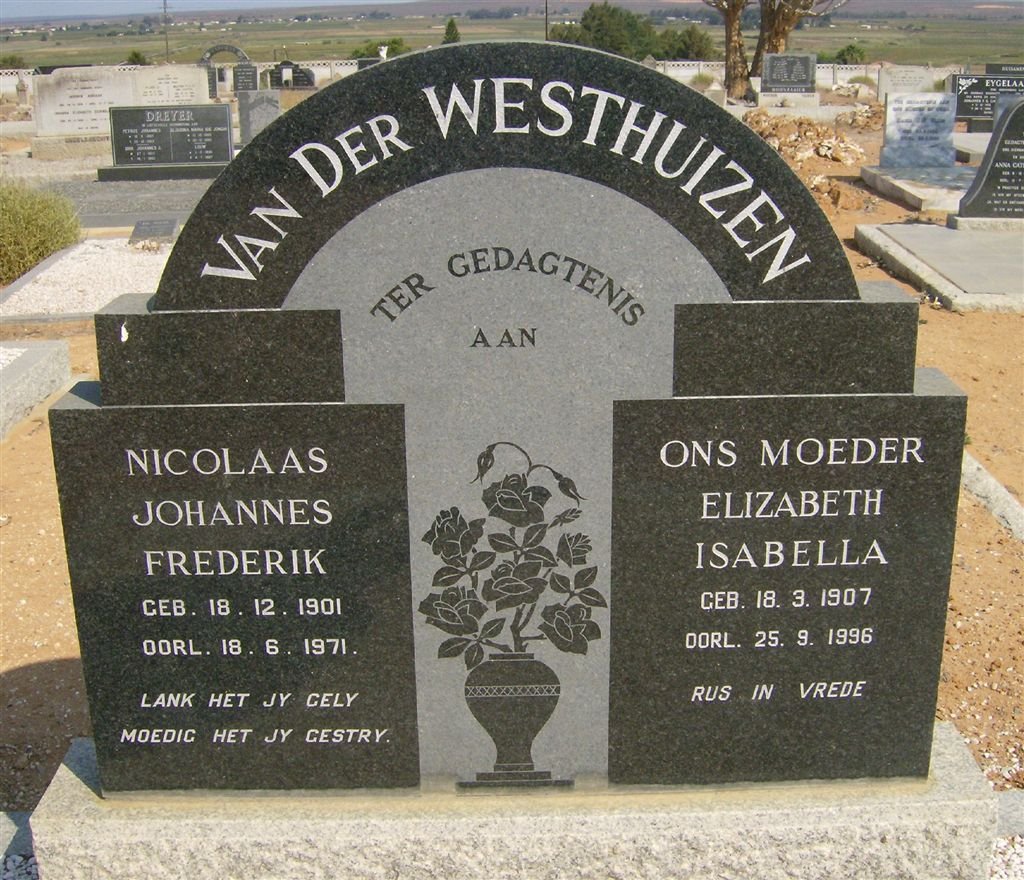WESTHUIZEN Johannes Frederik, van der 1901-1971 &amp; Elizabeth Isabella 1907-1996