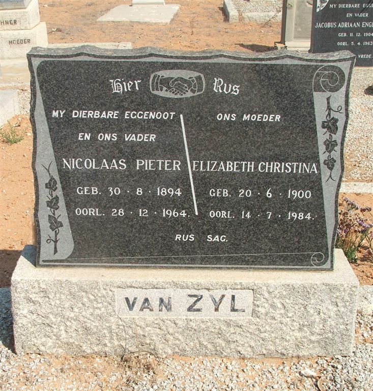 ZYL Nicolaas Pieter, van 1894-1964 &amp; Elizabeth Christina 1900-1984