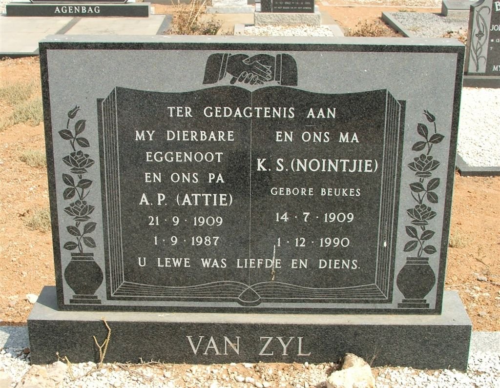 ZYL A.P., van 1909-1987 &amp; K.S. BEUKES 1909-1990