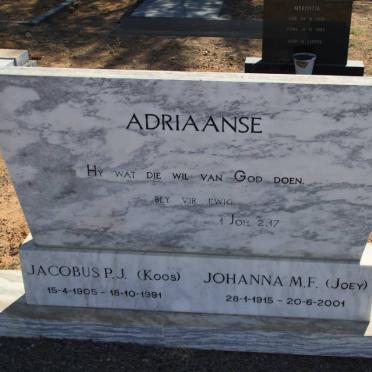ADRIAANSE Jacobus P.J. 1905-1981 &amp; Johanna M.F. 1915-2001