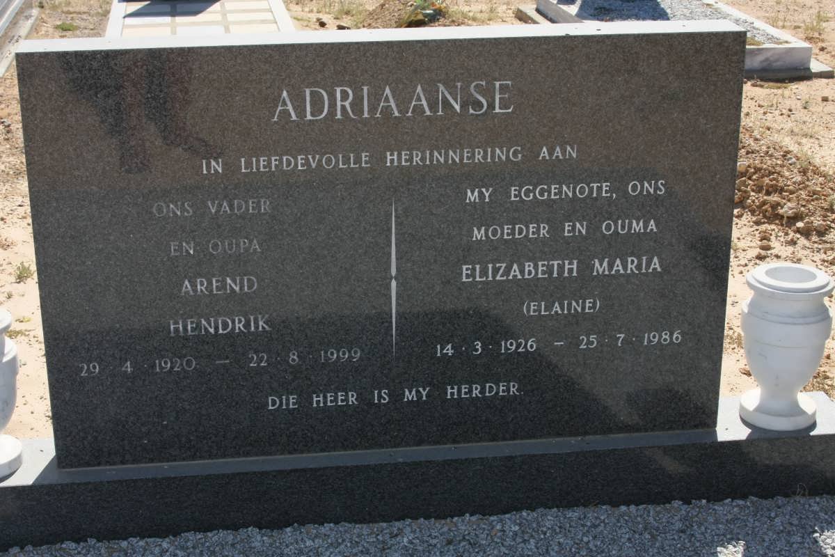 ADRIAANSE Arend Hendrik 1920-1999 &amp; Elizabeth Maria 1926-1986
