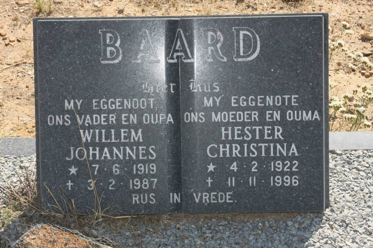 BAARD Willem Johannes 1919-1987 &amp; Hester Christina 1922-1996