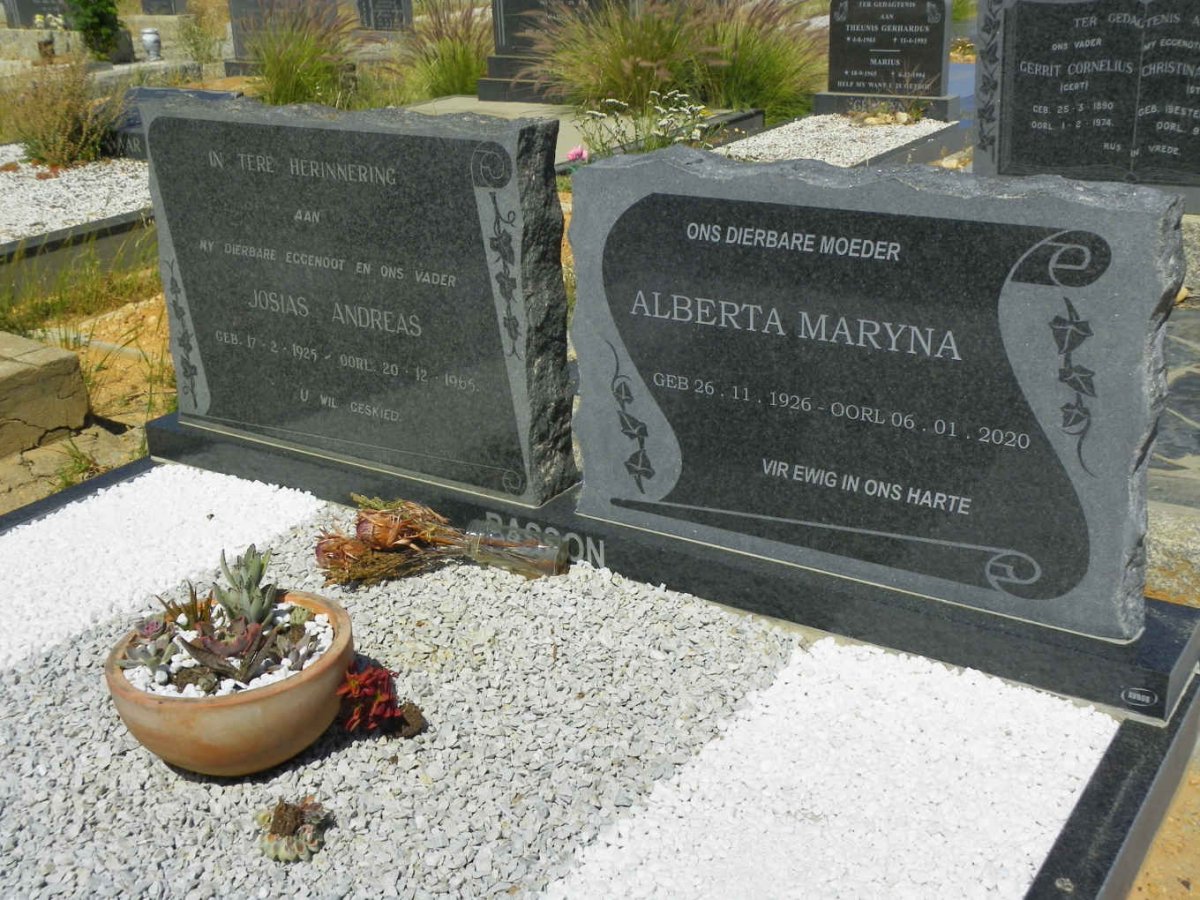 BASSON Josias Andreas 1925-1965 &amp; Alberta Maryna 1926-2020