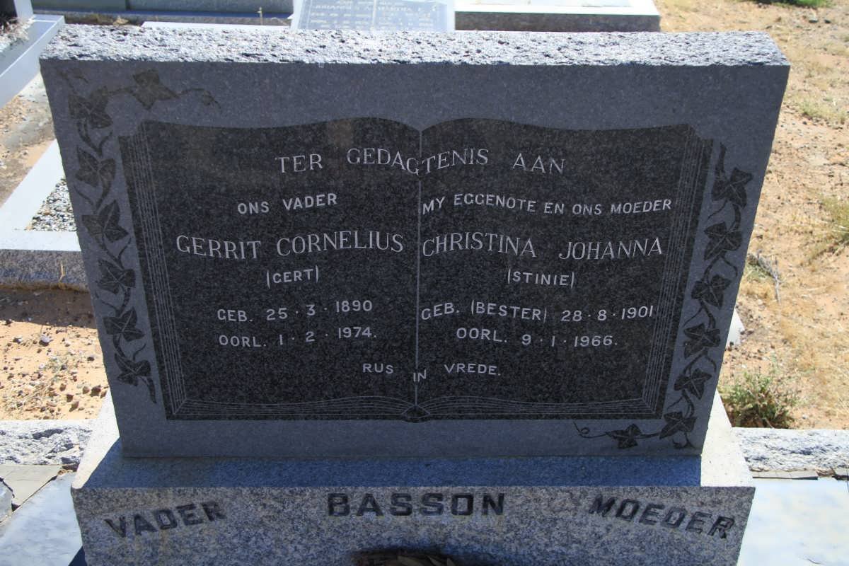 BASSON Gerrit Cornelius 1890-1974 &amp; Christina Johanna BESTER 1901-1966