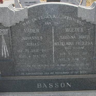 BASSON Johannes Josias 1892-1976 &amp; Johanna Maria Wilhelmina Frederika BASSON 1895-1957 