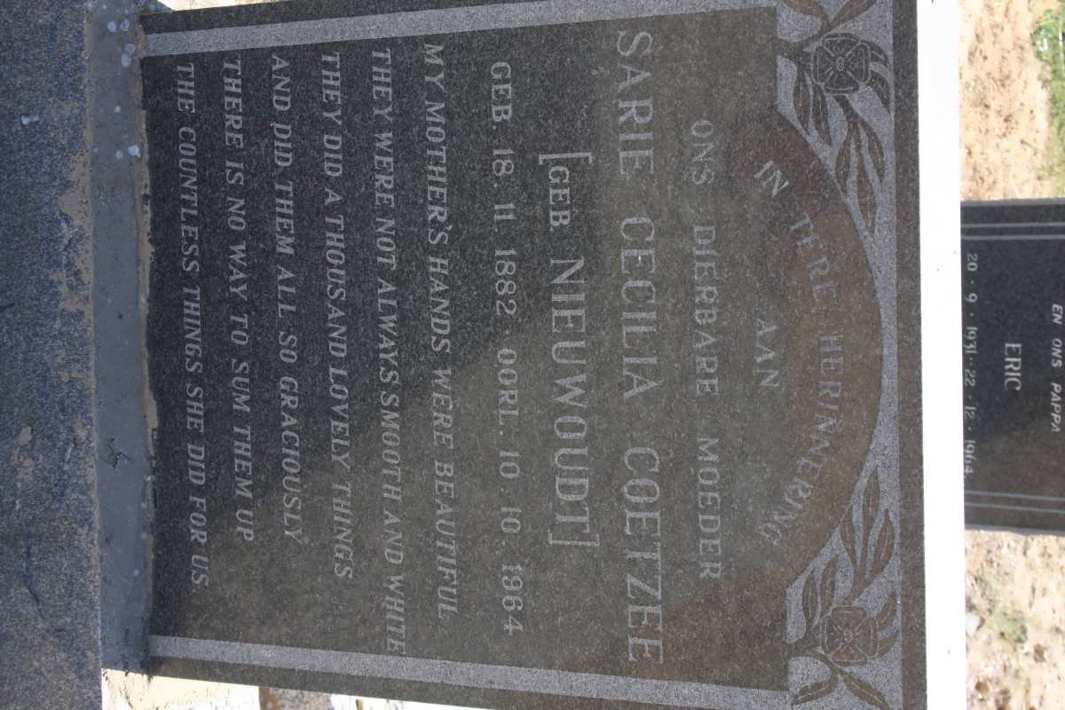 COETZEE Sarie Cecilia nee NIEUWOUDT 1882-1964