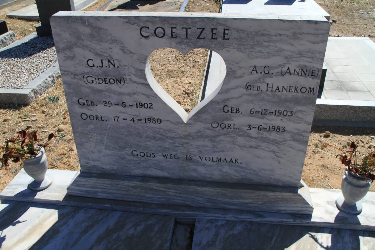 COETZEE G.J.N. 1902-1980 &amp; A.G. HANEKOM 1903-1983