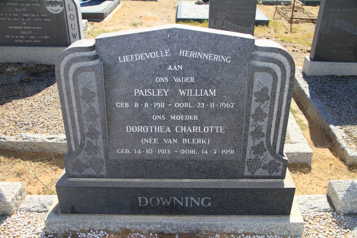 DOWNING Paisley William 1911-1967 &amp; Dorothea Charlotte VAN BLERK 1913-1991