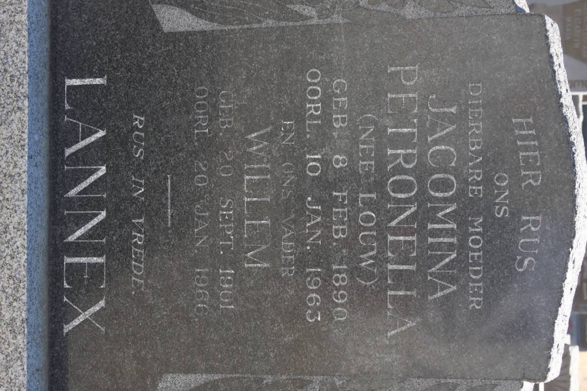 LANNEX Willem 1901-1966 &amp; Jacomina Petronella LOUW 1890-1963