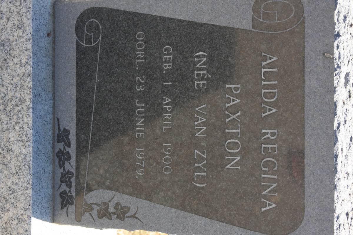 PAXTON Alida Regina nee VAN ZYL 1900-1979