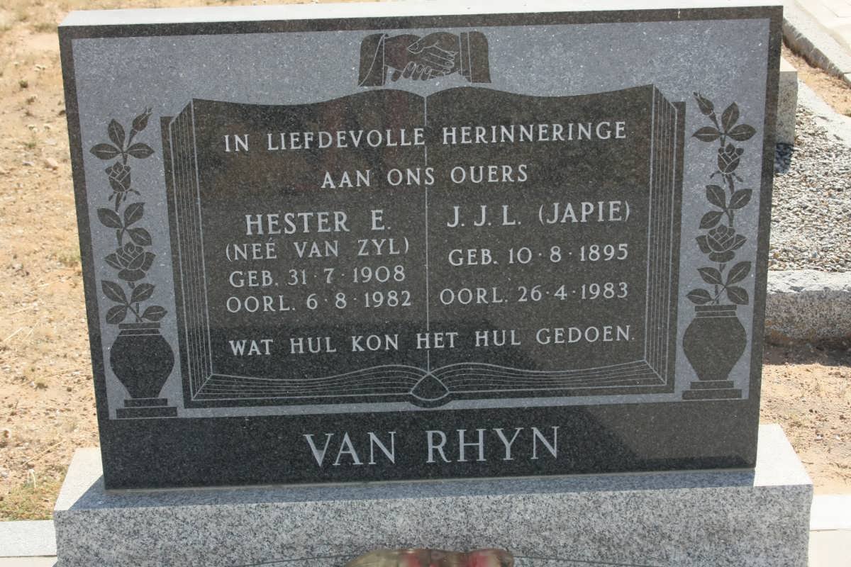 RHYN J.J.L., van 1895-1983 &amp; Hester E. VAN ZYL 1908-1982