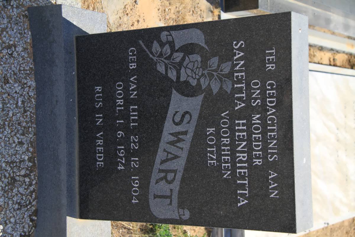 SWART Sanetta Henrietta formerly KOTZE nee VAN LILL 1904-1974