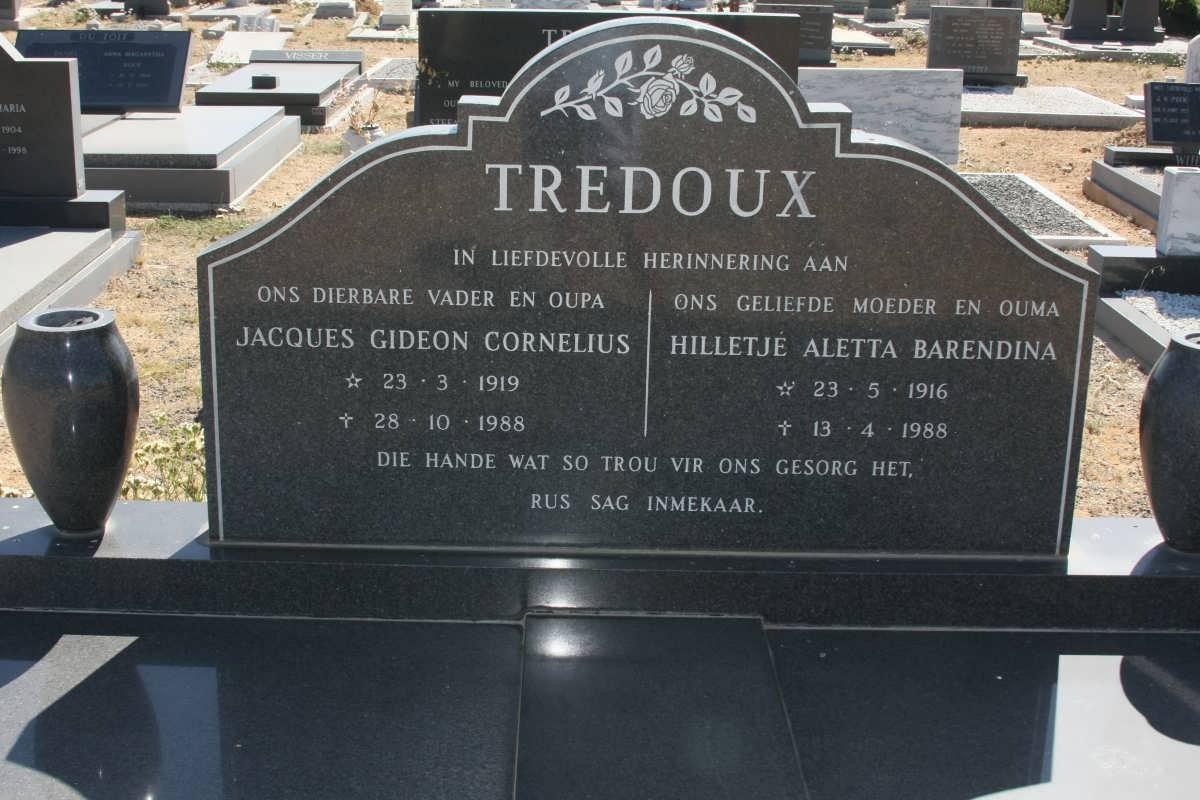TREDOUX Jacques Gideon Cornelius 1919-1988 &amp; Hilletje Aletta Barendina 1916-1988