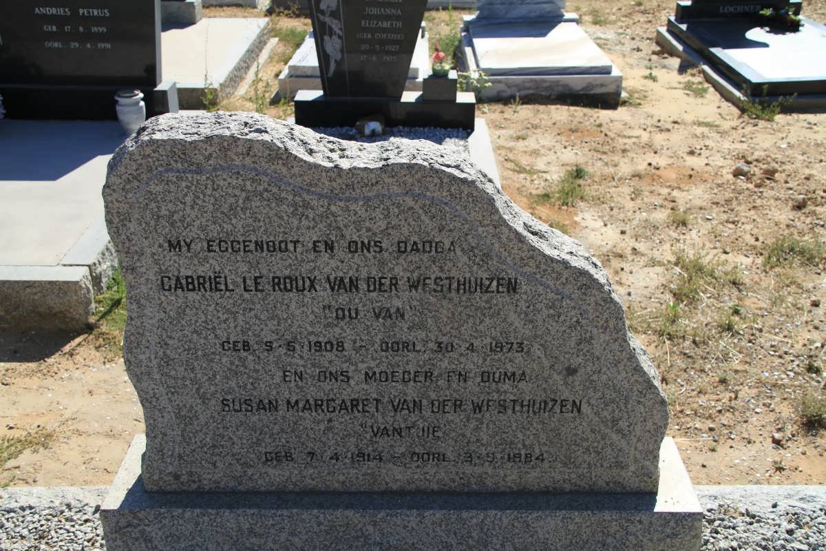 WESTHUIZEN Gabriel le Roux, van der 1908-1973 &amp; Susan Margaret 1914-1984