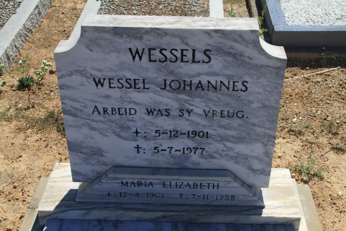 WESSELS Wessel Johannes 1901-1977 &amp; Maria Elizabeth 1901-1988