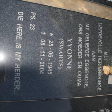 WESTHUIZEN Yvonne, van der nee SWARTS 1945-2004