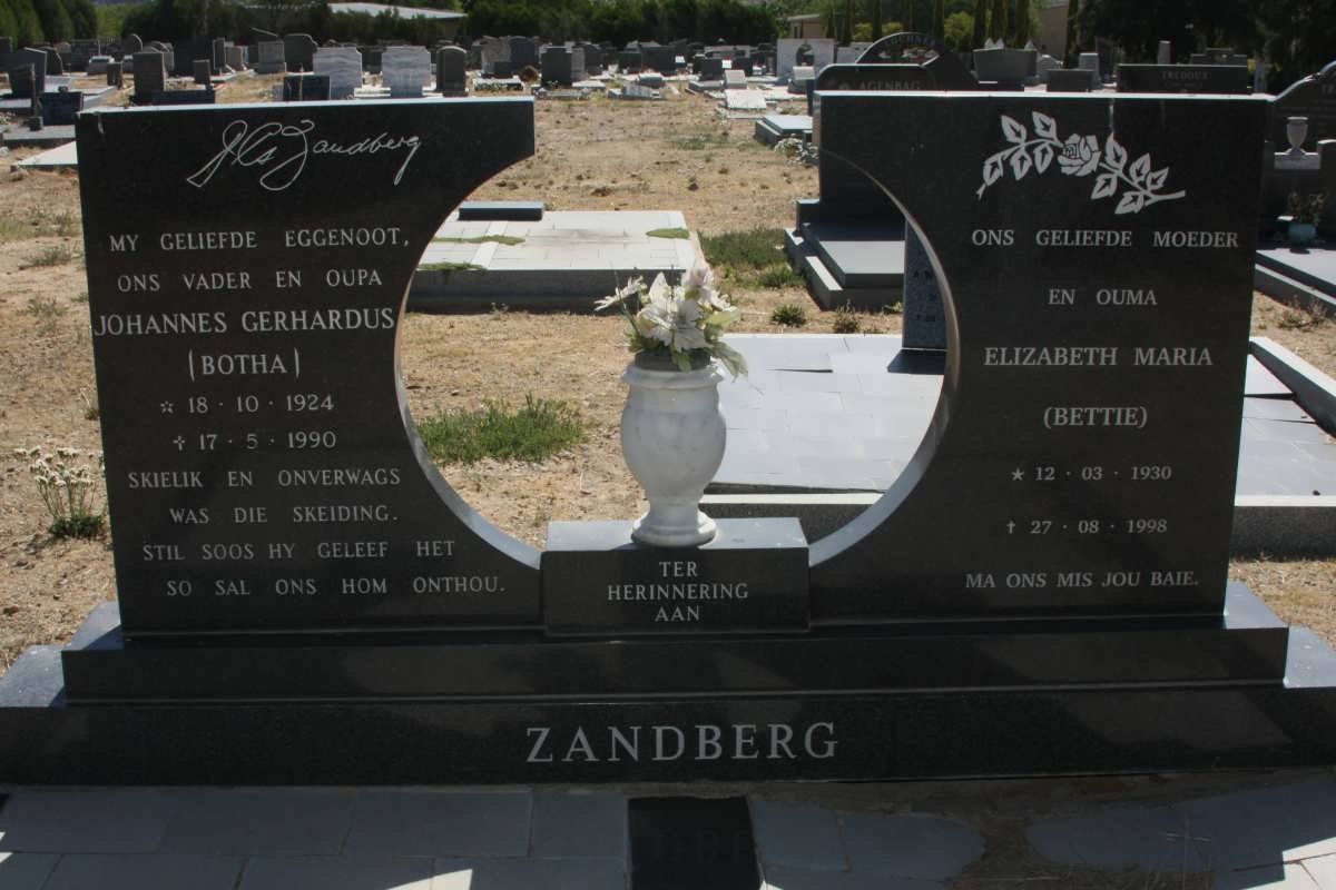 ZANDBERG Johannes Gerhardus 1924-1990 &amp; Elizabeth Maria 1930-1998
