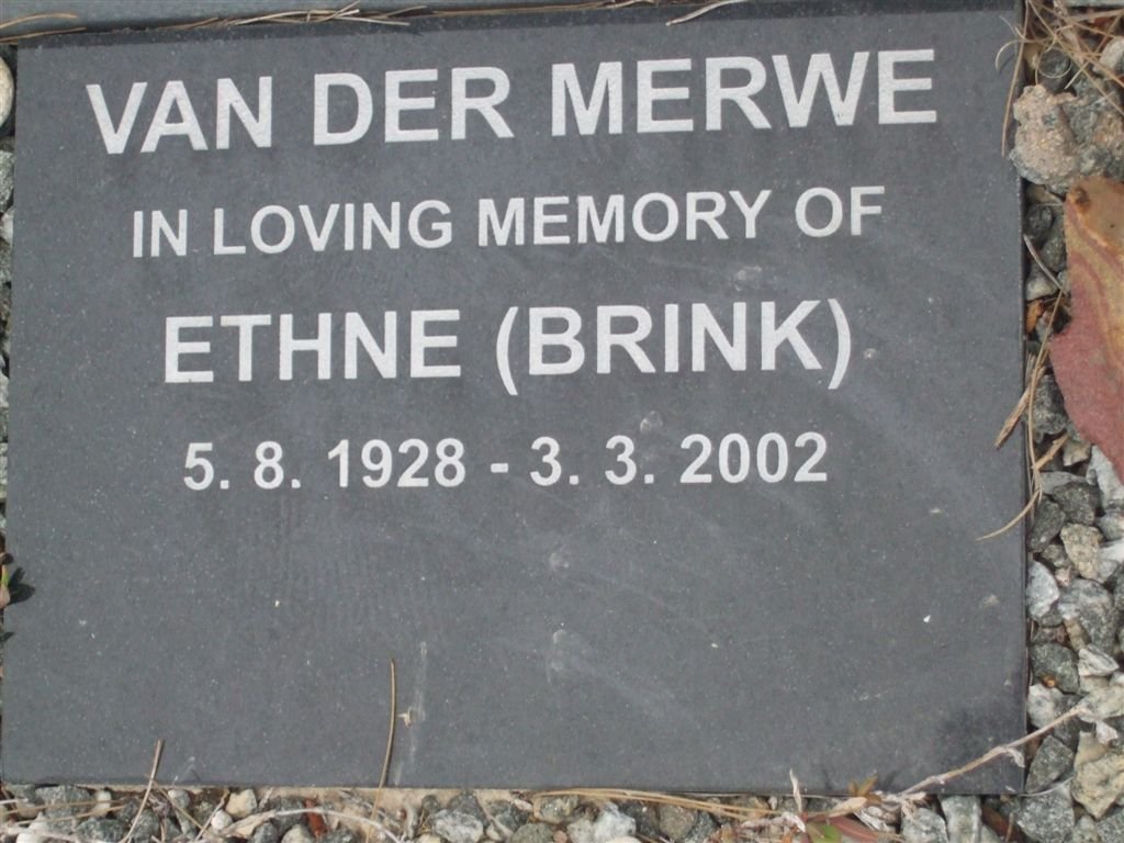MERWE Ethne, van der nee BRINK 1928-2002