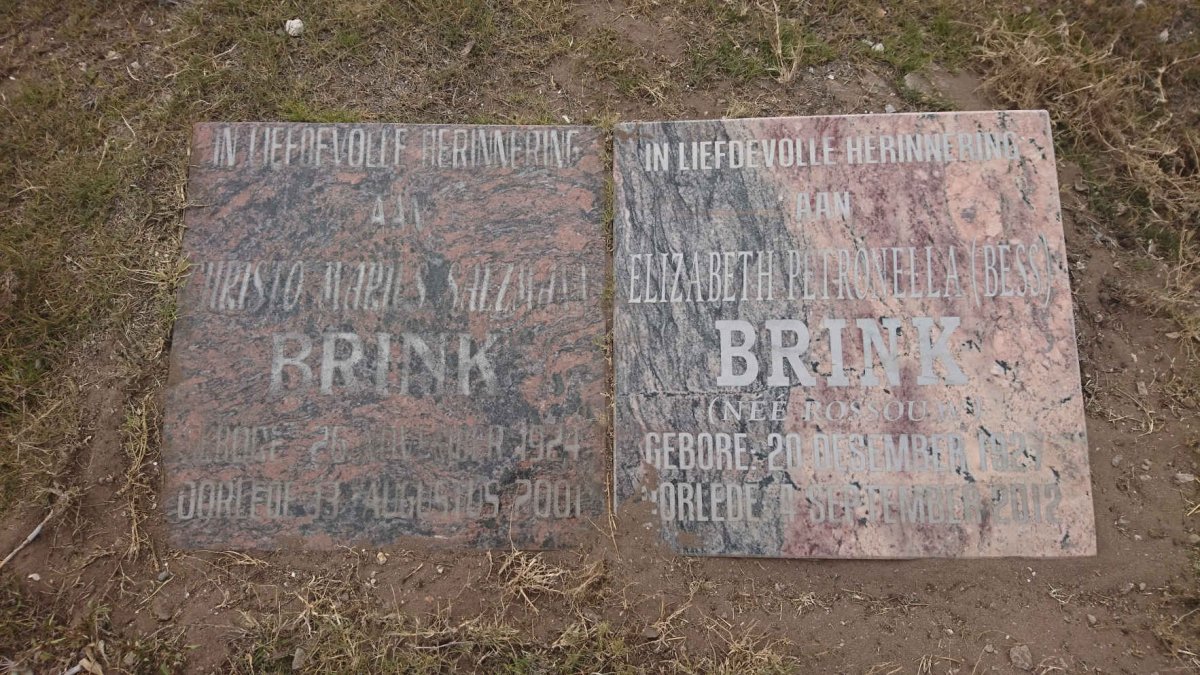 BRINK Christo Marius Salzman 1924-2001 &amp; Elizabeth Petronella ROSSOUW 1927-2012