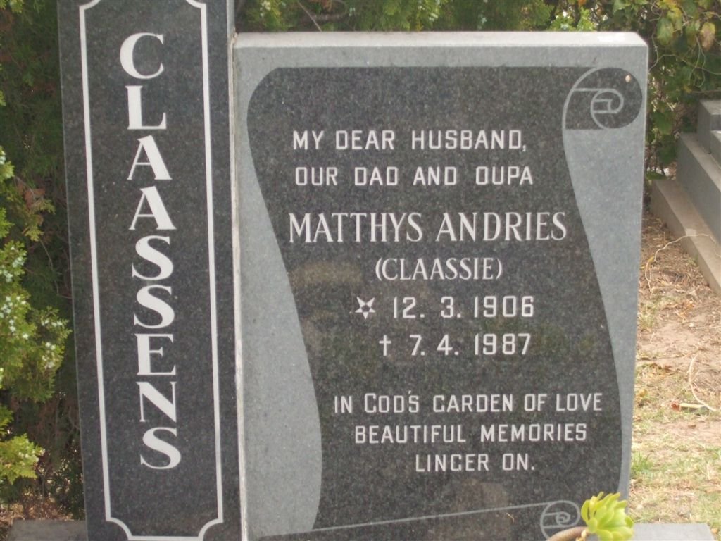 CLAASSENS Matthys Andries 1906-1987