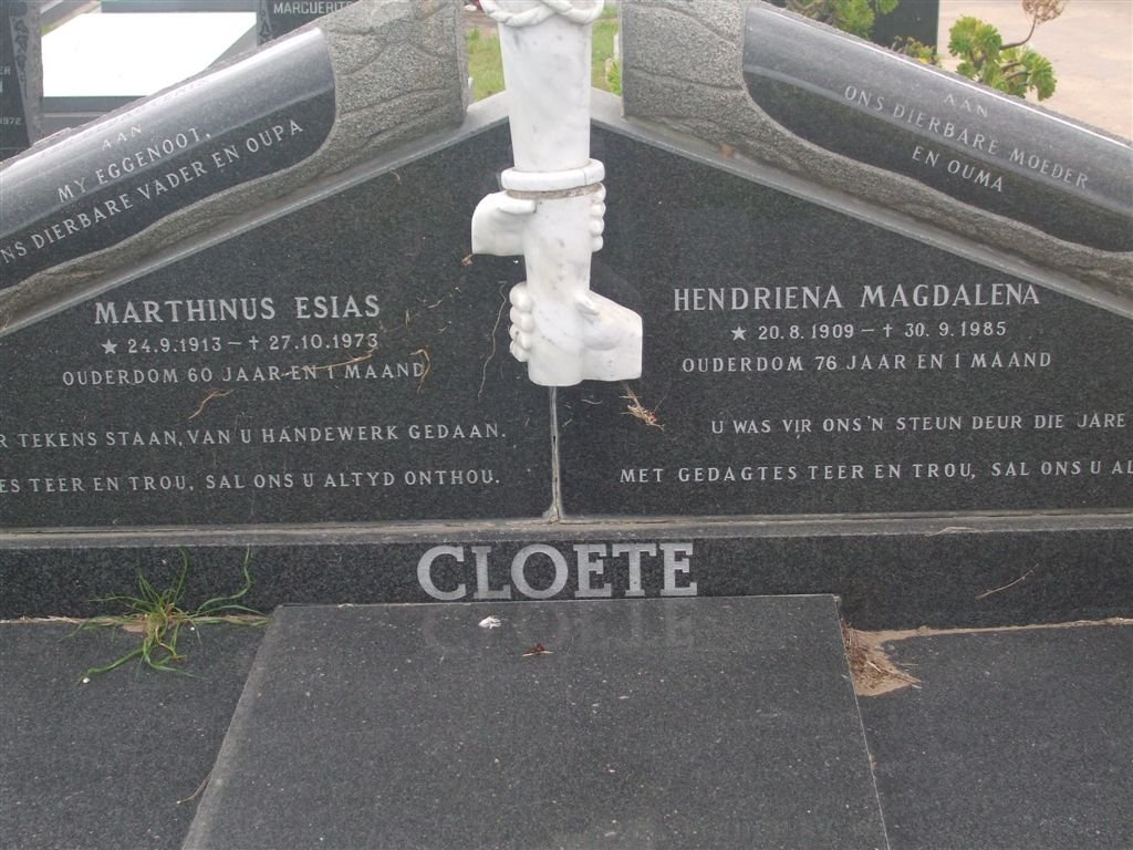 CLOETE Marthinus Esias 1913-1973 &amp; Hendriena Magdalena 1909-1985