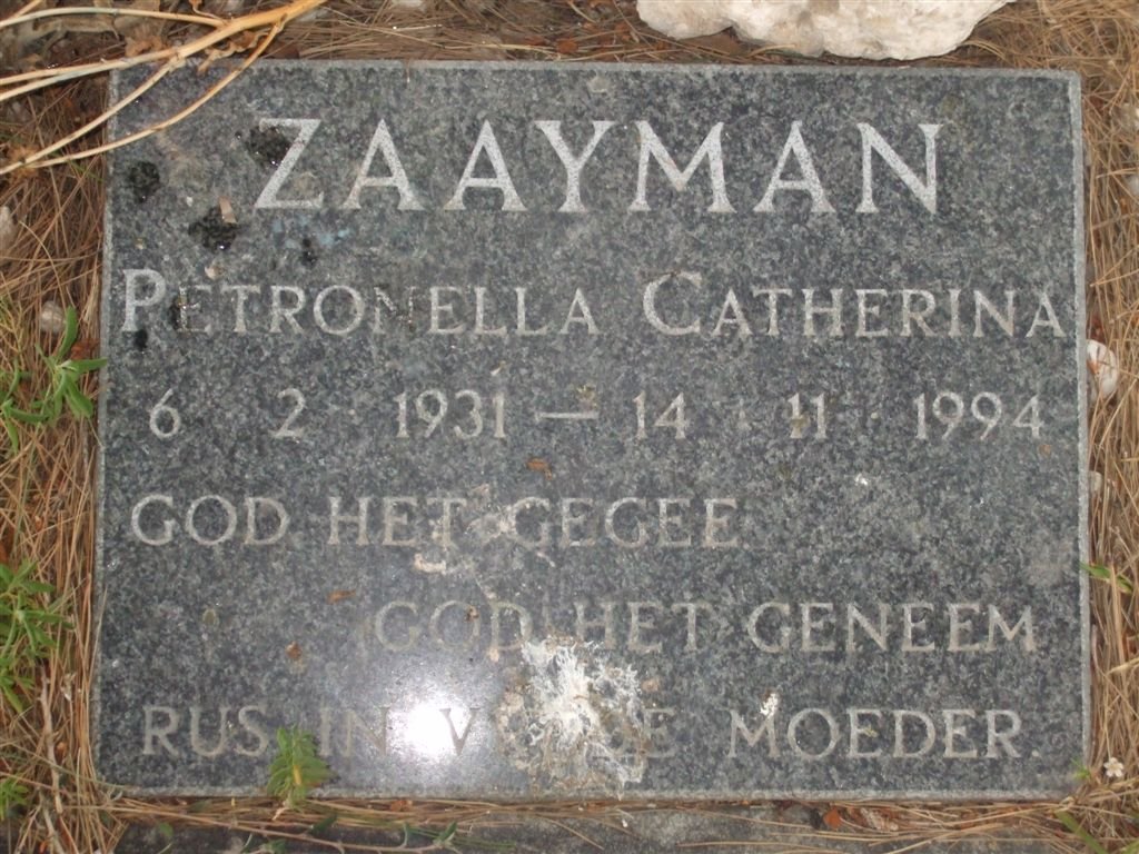 ZAAYMAN Petronella Catherina 1931-1994