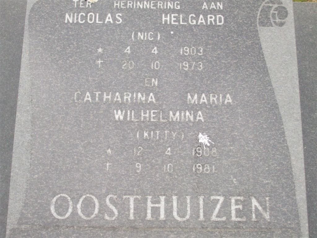 OOSTHUIZEN Nicolas Helgard 1903-1973 &amp; Catharina Maria Wilhelmina 1908-1981