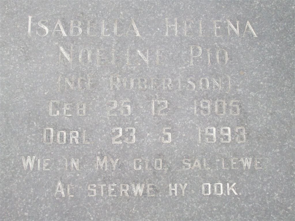PIO Isabella Helena Noeline nee ROBERTSON 1905-1993