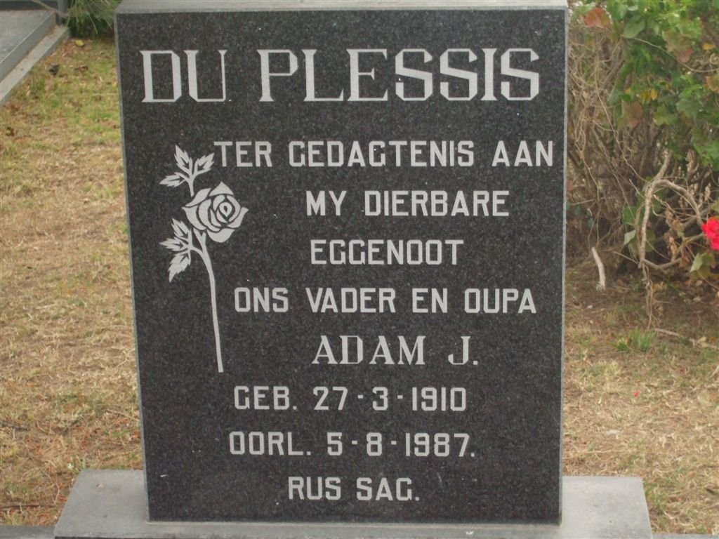 PLESSIS Adam J., du 1910-1987