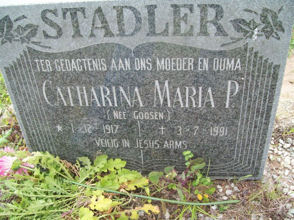 STADLER Catharina Maria P. nee GOOSEN 1917-1991