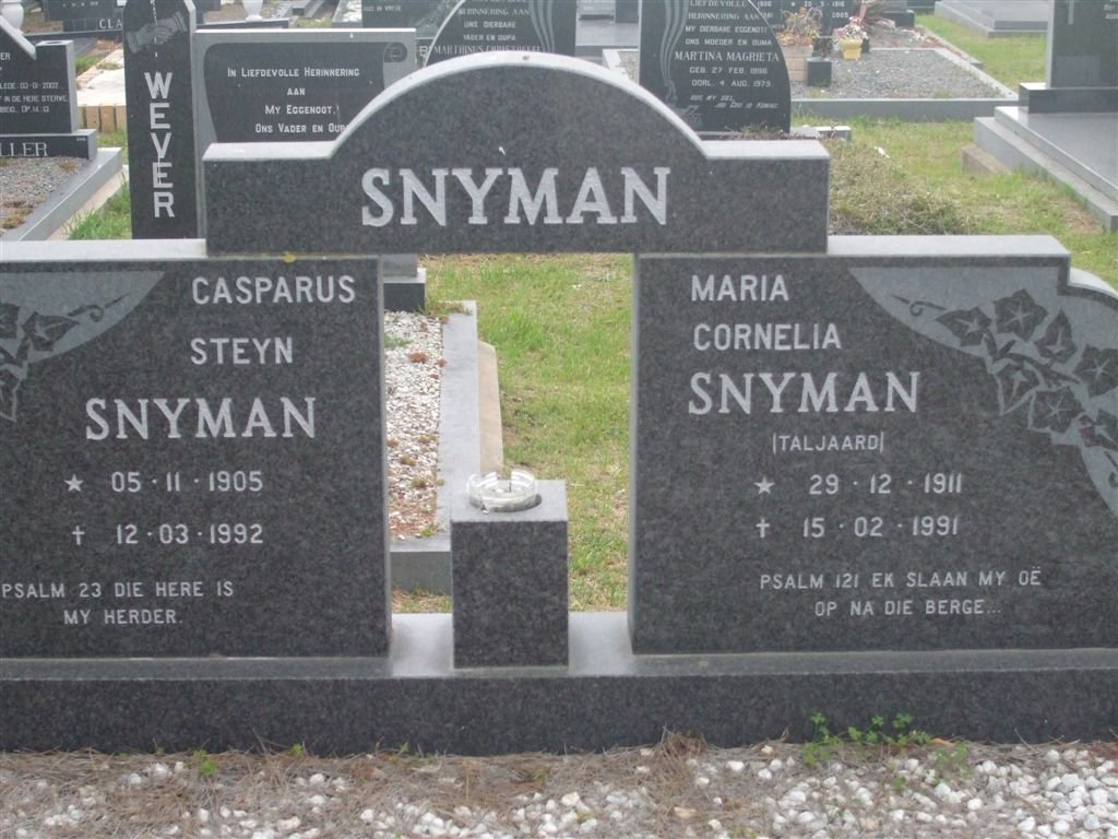SNYMAN Casparus Steyn 1905-1992 &amp; Maria Cornelia TALJAARD 1911-1991