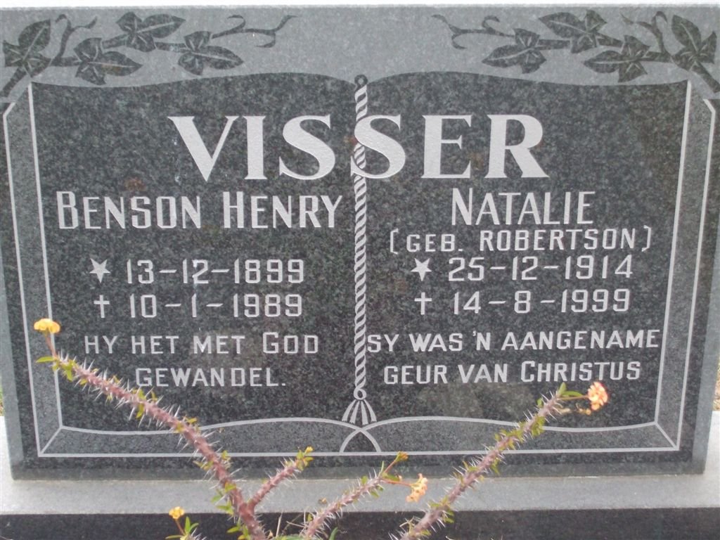 VISSER Benson Henry 1899-1989 &amp; Natalie ROBERTSON 1914-1999