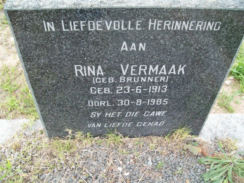 VERMAAK Rina nee BRUNNER 1913-1985