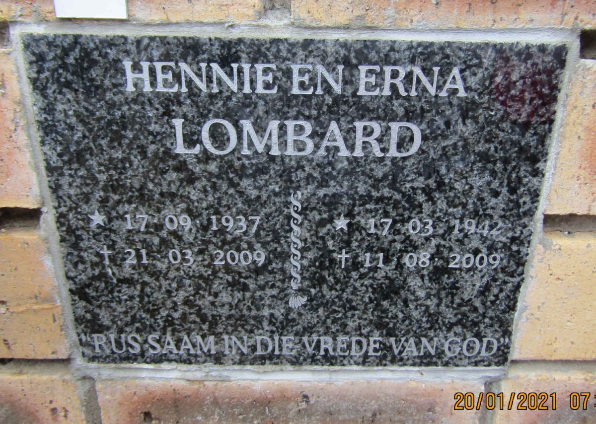 LOMBARD Hennie 1937-2009 &amp; Erna 1942-2009