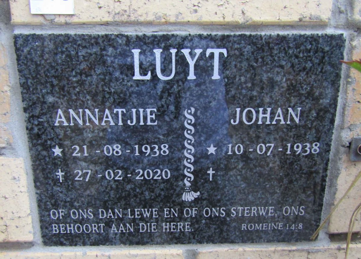 LUYT Johan 1938- &amp; Annatjie 1938-2020