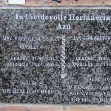 WET Jan Gerhardt, de 1932-2010 &amp; May Magdalena HAWLEY 1934-2005
