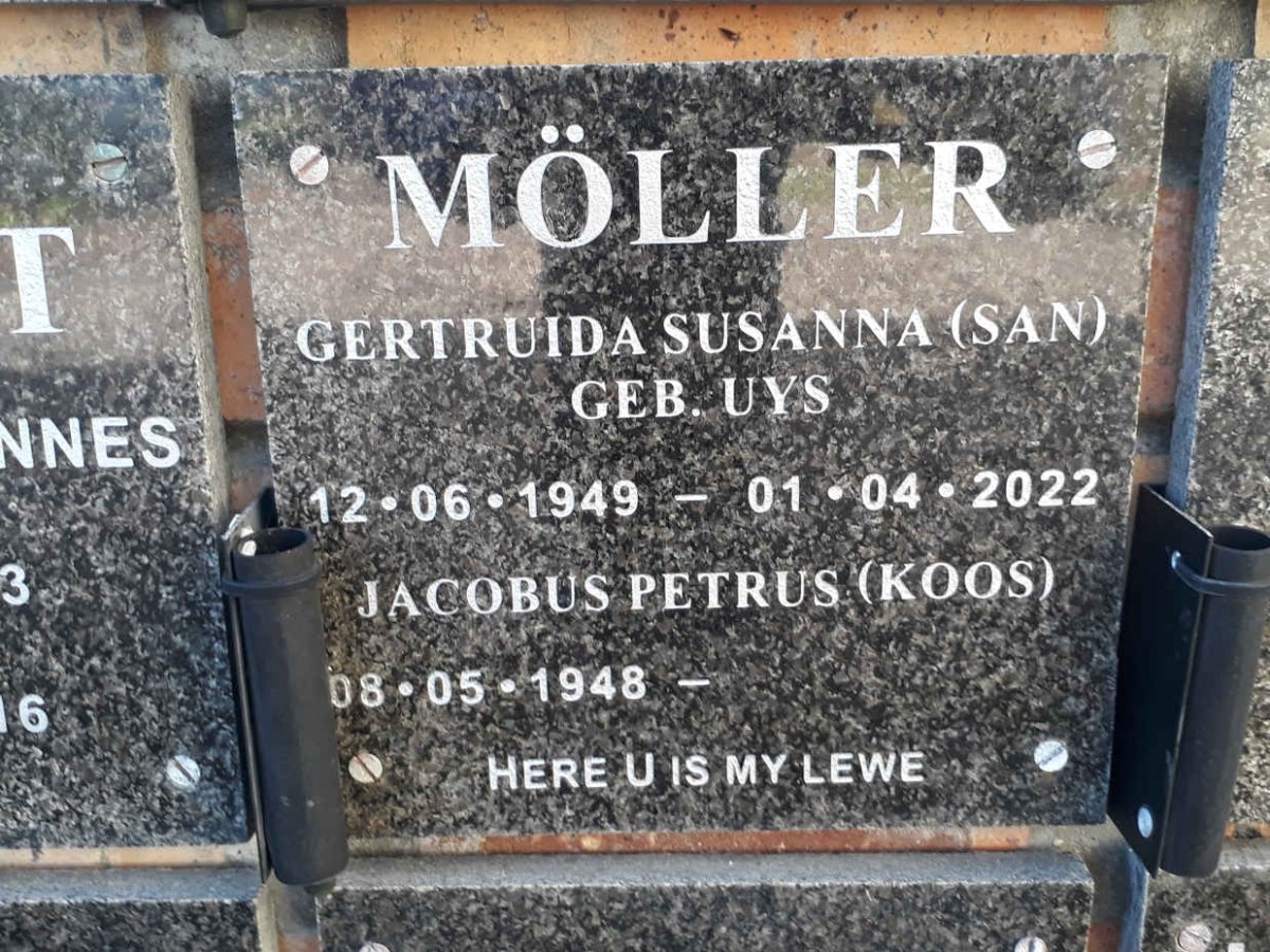 MOLLER Jacobus Petrus 1948- &amp; Gertruida Susanna UYS 1949-2022