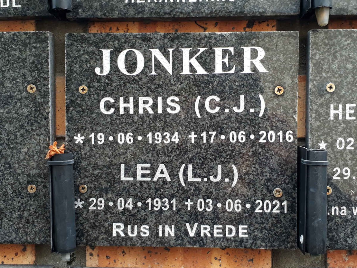 JONKER C.J. 1934-2016 &amp; L.J. 1931-2021